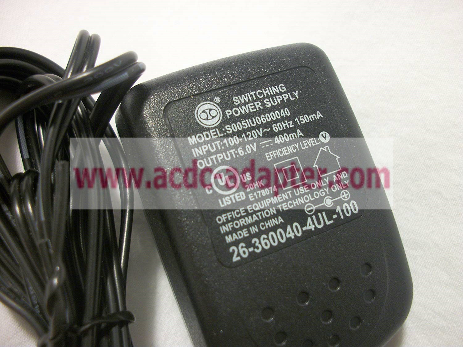 At&t 6.0V 400mA AC Power Adapter S005IU0600040 26-360040-4UL-100 Power supply